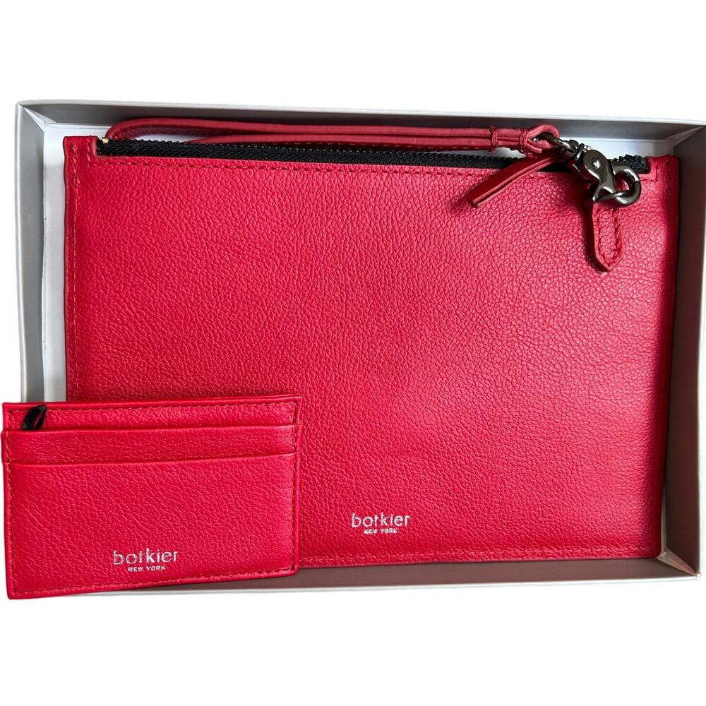Botkier Envelope Clutch Wristlet Card Case Set Red Leather